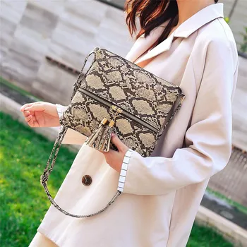

Bags For Women Tassel HnadBag Girls Snake Printing Zipper Messenger Shoulder Bag bolsa Dropshipping ##5