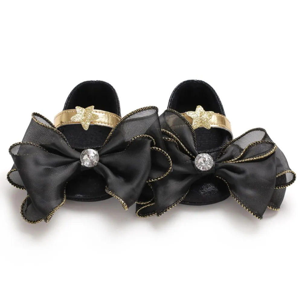 Black Bow 0-18M принцесса Новорожденные младенческие девочки обувь противоскользящие первые ходунки милый цветок лук обувь подарок на день рождения - Цвет: Black Bow