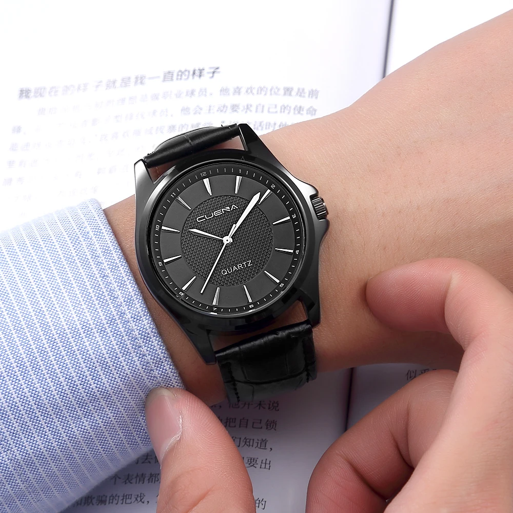CUENA watches top luxury brand mens watch Leather Band Analog Quartz Vogue Wrist Watches relogio masculino