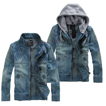 

Men's Autumn Fashion Denim Jackets Hooded Jeans Coat Male Slim Fit Casual Hoodie Coat Men Pocket Outwear Jacket Coats Plus Size