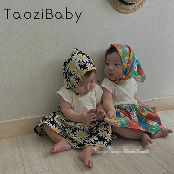 

Baby Bodysuit Korean Children's Clothes 2020 Summer New Children's Splicing Clothing Girl's Dress With Headscarf
