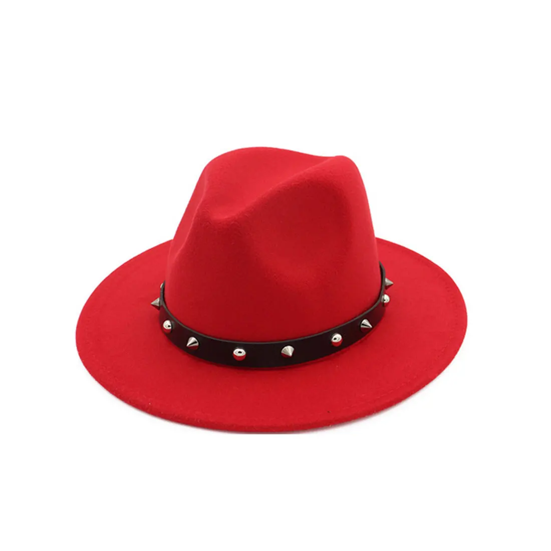 1 Женская и Мужская шерстяная шляпа Fedora с панковской лентой с заклепками элегантная женская зимняя Осенняя широкая джазования с полями церковные шляпы сомбреро крестного отца - Цвет: 1