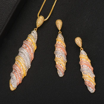 

GODKI 2PCS Charms Women Wedding Necklace Earring Sets Jewelry Sets For Women Wedding Brides Full Cubic Zirconia Inlaid Jewelry