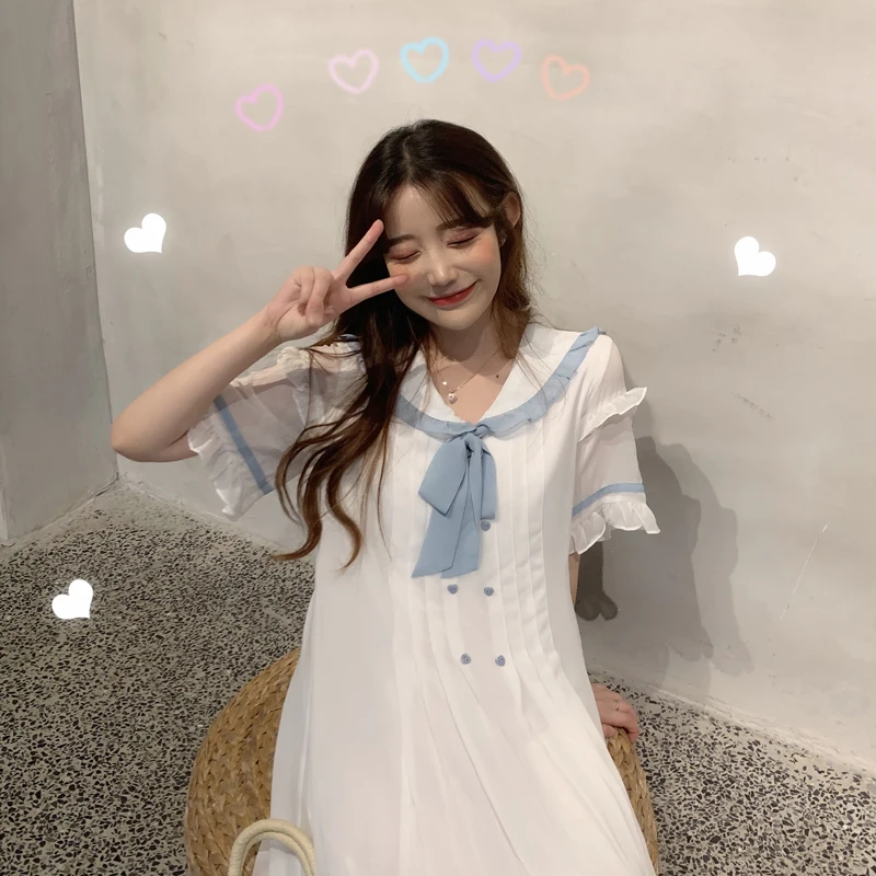 Женские летние Kawaii милые платья Ins Chic Ins милое платье с воротничком для куклы Женская милая панк-Одежда Harajuku для женщин пляж