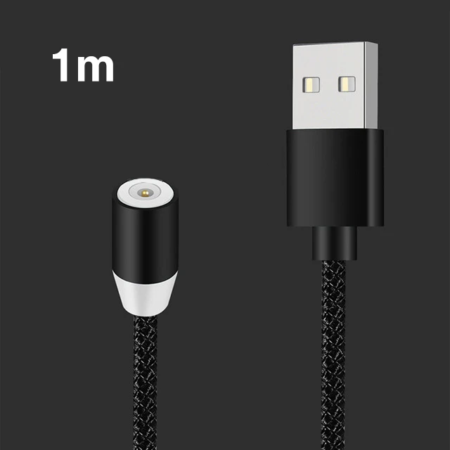 Black (noly line) Магнитный зарядный светодиодный кабель Micro usb type C 2A для быстрой зарядки и передачи данных для мобильных телефонов - Цвет: Black (noly line)