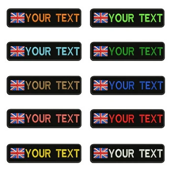 

British flag United Kingdom 10X2.5cm Embroidery Custom Name Text Patch Stripes badge Iron On Or Velcro Backing Patches