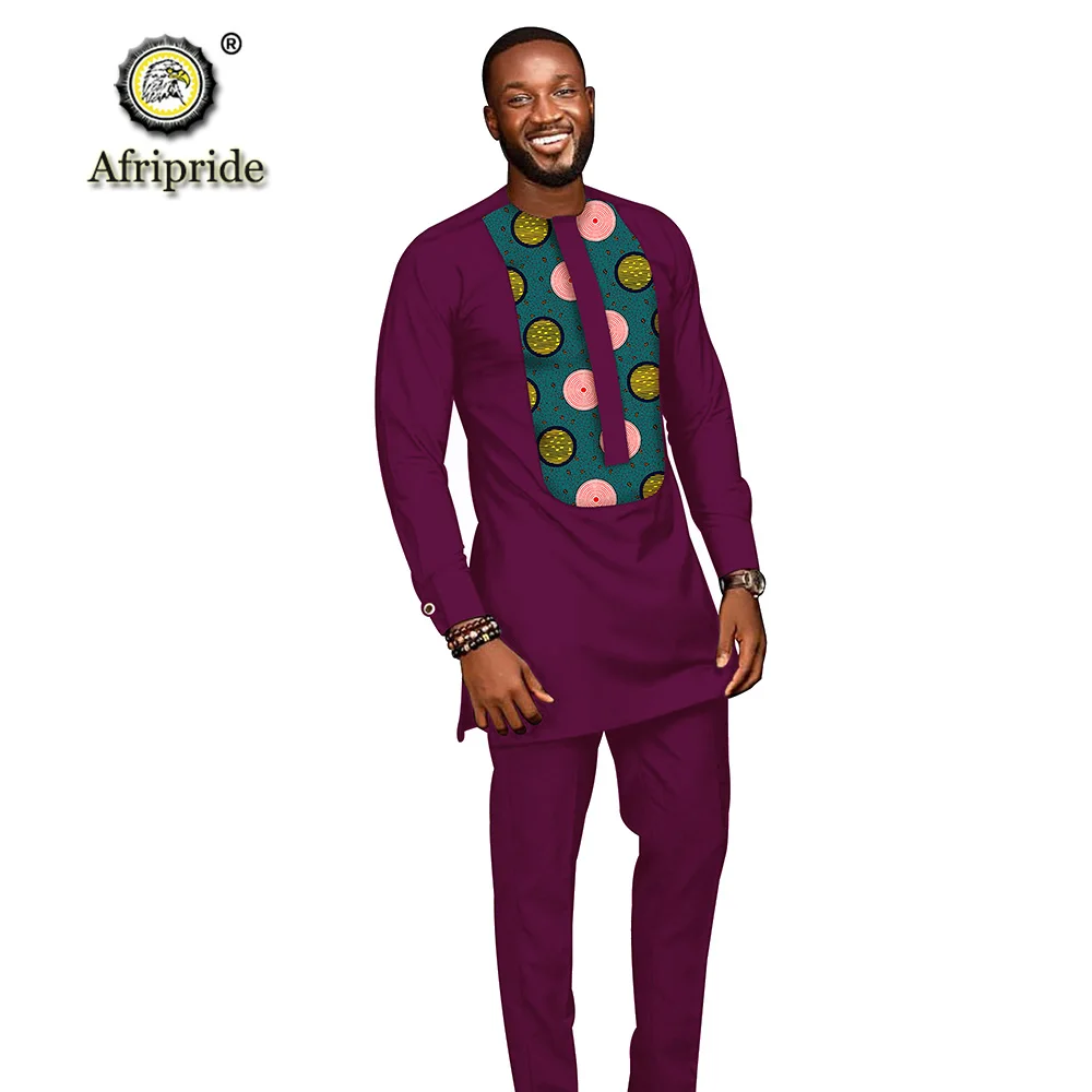 Африканские мужские костюмы Дашики одежда женские рубашки с цветочным принтом+ Брюки с карманами комплект из 2 предметов Анкара наряд блузка AFRIPRIDE S1916005