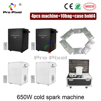 

4pcs 650W Cold Spark Firework Machine With Road Case And 10 Bags Ti Powder Dmx Remote Sparkular Machine For Wedding Nightclub