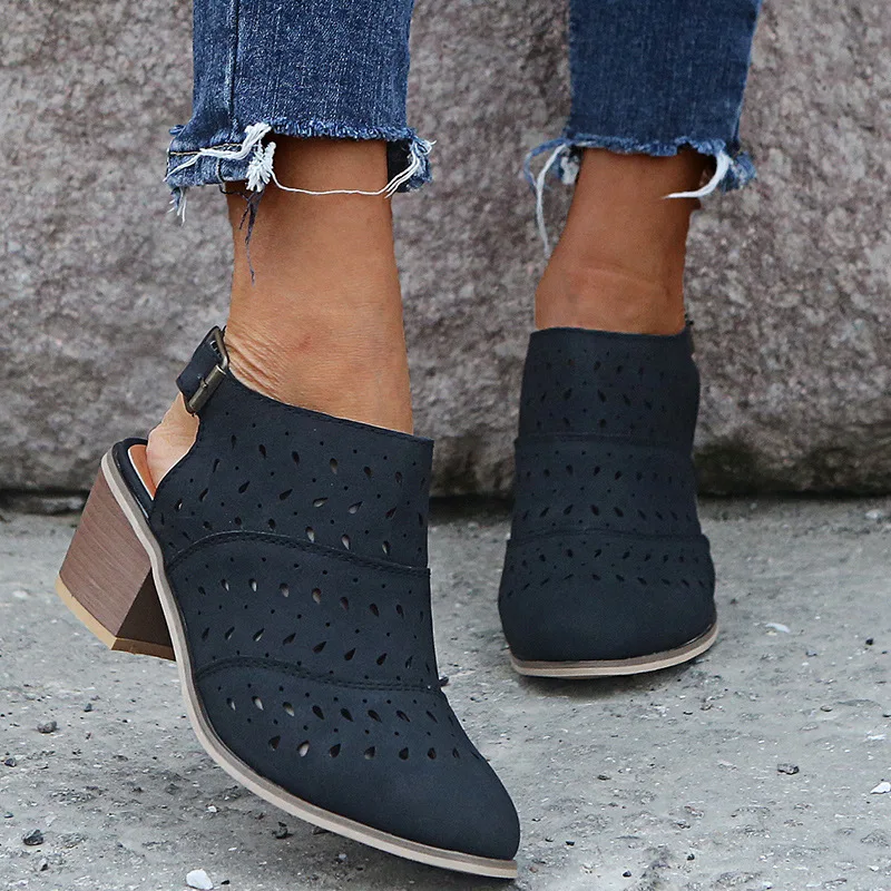 

New Plus Size Pumps Women Shoes Summer Spring Casual Fashion Hollow Out Med (3cm-5cm) High Heels Pointed Toe Female Shoes 35-43