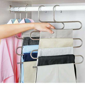 

4PCS 5 Layers MultiFunctional Clothes Hangers Pant Storage Rack Trousers Hanging Shelf Non-slip Clothing Organizer Storage Rack