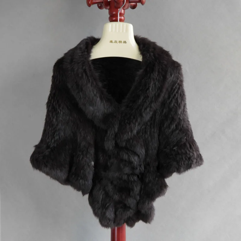 Warm Female New Knitted Rabbit Fur Shawl Winter Soft Women Casual Fur Cape Luxury Thick Wrap Ladies Winter Shawl Genuine