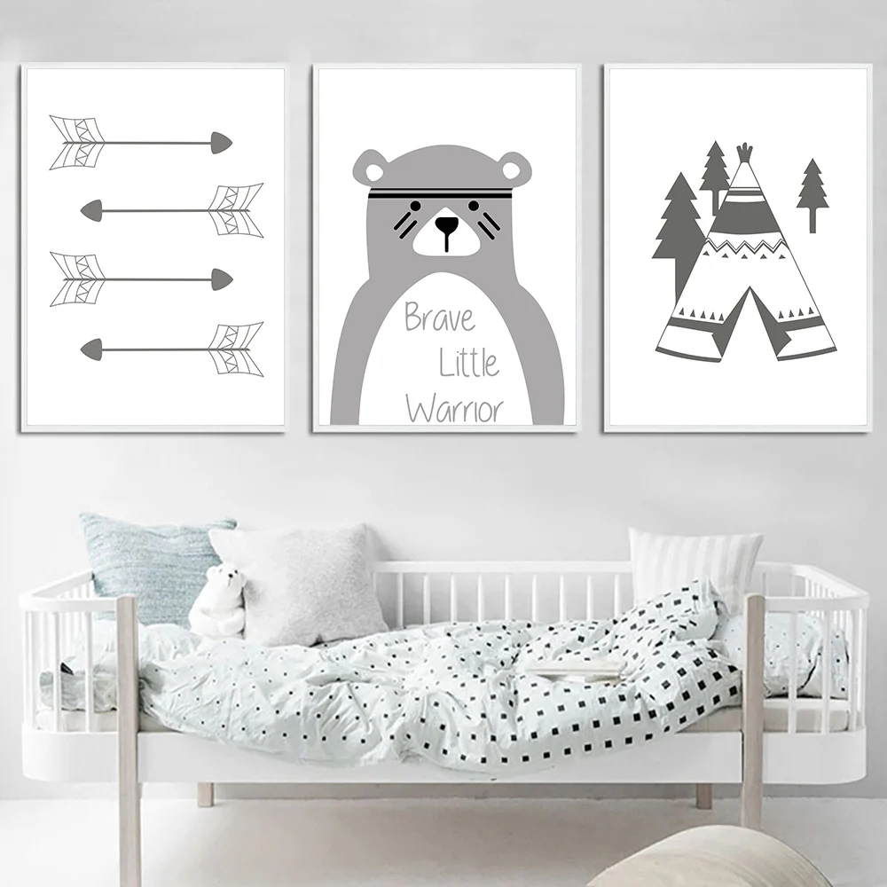 

Arrow Nordic Poster Bear Cartoon Wall Art Print Canvas Painting Tribe Nursery Poster Creative Wall Pictures Baby Kids Home Decor
