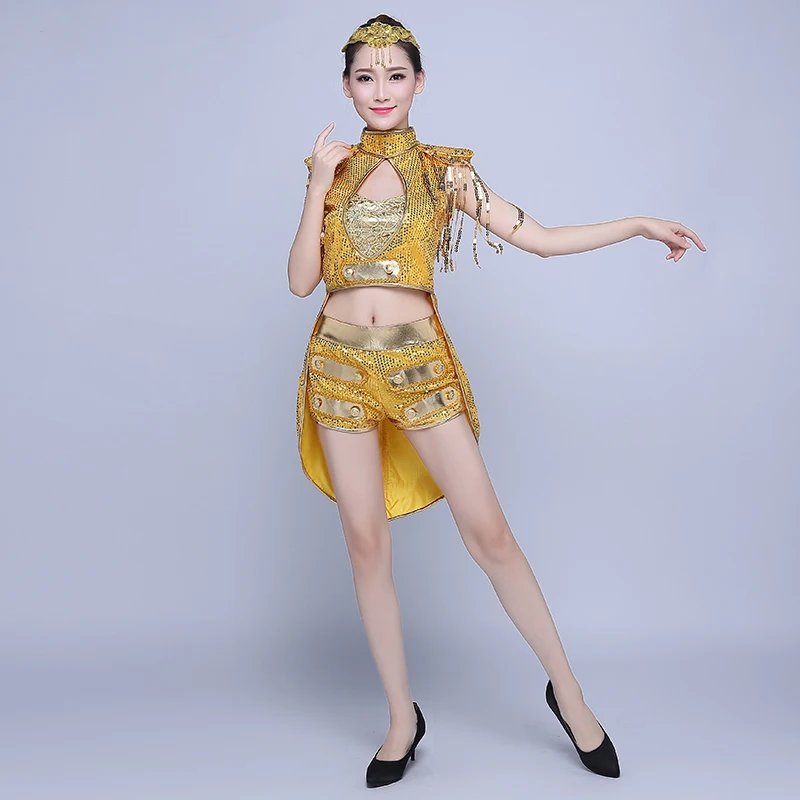 Brand Hot New Ladies Modern Dance Costumes Adult Jazz Tuxedo Stage Female 2020 Sequin Performance Clothing |