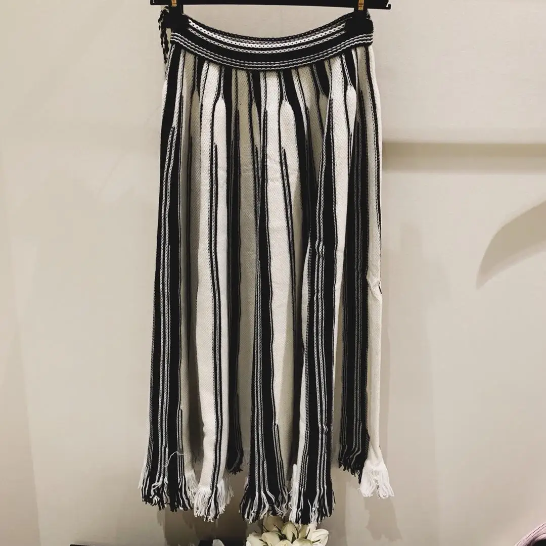 

2019 new ladies fashion sexy color matching silk wool cashmere tassel skirt 0819