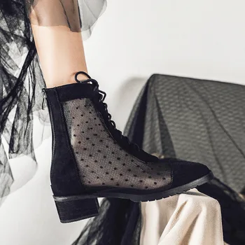 

Rome cool boots women's 2020 summer new breathable mesh Martin boots British style thin boots fashion Joker thick heel boots