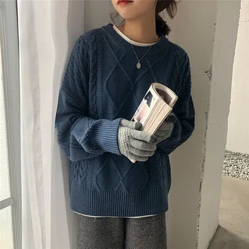 

Autumn And Winter Korean Version Of Chic Lazy Wind Loose Bf Twist Round Neck Warm Sleeve Long Sleeve For Women