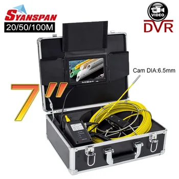 

SYANSPAN 20/50/100M Pipe Inspection Video Camera,6.5mm 8GB SD Card DVR IP68 Drain Sewer Pipeline Industrial Endoscope 7" Monitor