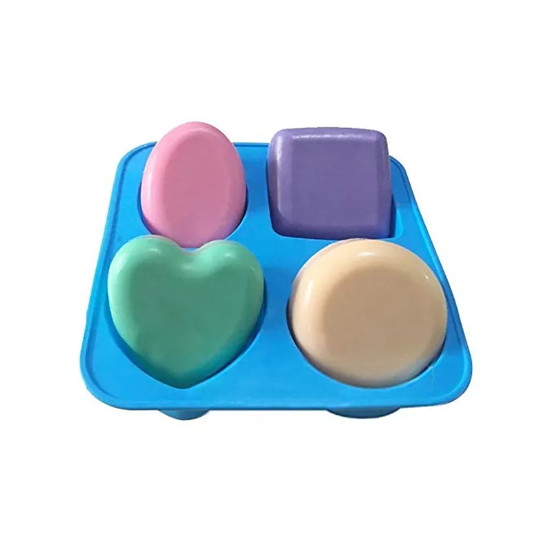 4 Cavity Soap Molds Round Oval Heart Square Shape Handmade Soap Mold