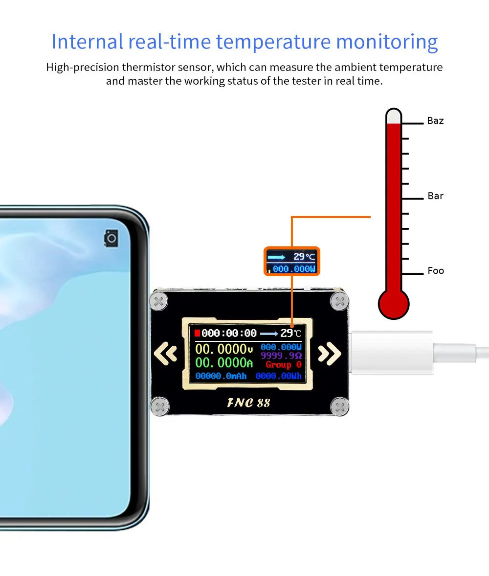 FNC88 тип-c PD триггер USB-C Вольтметр Амперметр Напряжение 2 способ измеритель тока мультиметр PD зарядное устройство батарея USB Тестер