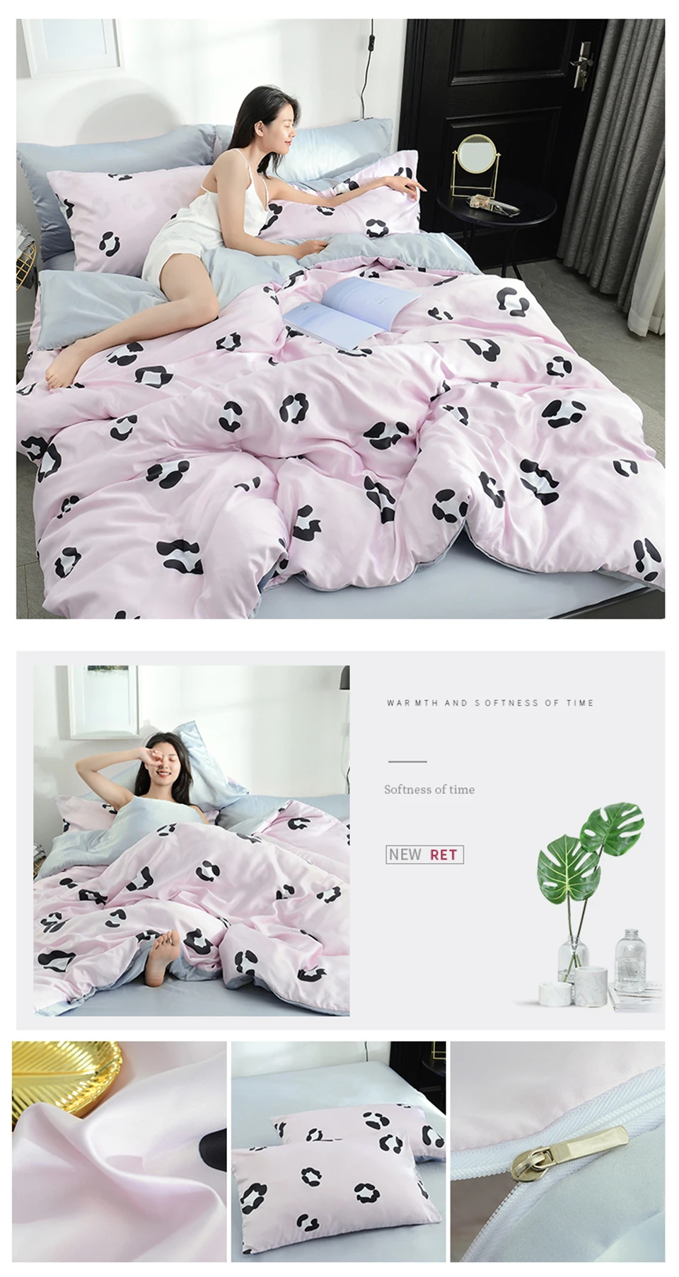 Liv-Esthete Luxury Silk Leaf Blue Bedding Set Printed Duvet Cover Set Silky Bed Set Pillowcase Double Queen King Flat Sheet