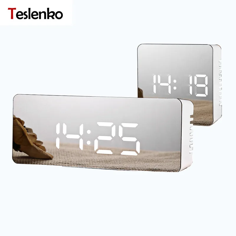 

LED Mirror Alarm Clock Digital Night Lights Temperature Display Snooze Table Lamp Multi-function Rectangle Home Desk Decoration
