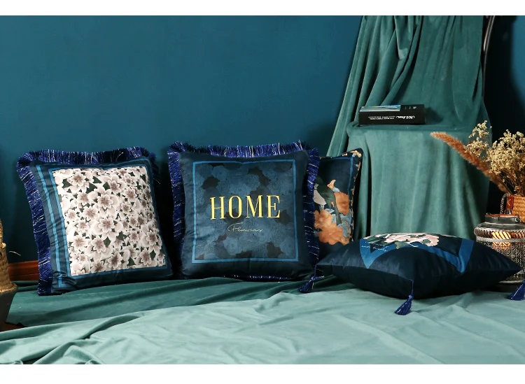 Luxury European Design Bird Velvet Tassel Cushion Cover Pillow Cover Pillowcase Home Decorative Sofa Throw Pillows Living Room