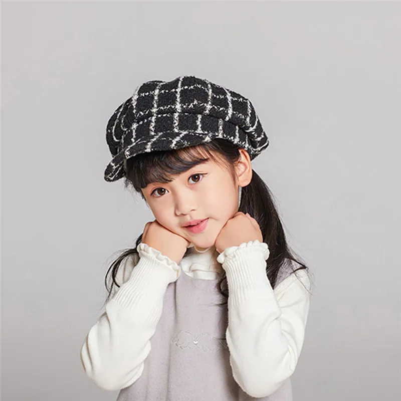 Children's hat Kids Baby Girls Beret New Autumn And Plaid Winter Comfortable Breathable Cap #4j30 (2)