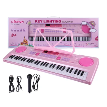 

Children 61 Keys Electronic Keyboard Musical Playset Simulation Piano Electronic Music Toy with Microphone Gift For Girls - Pink