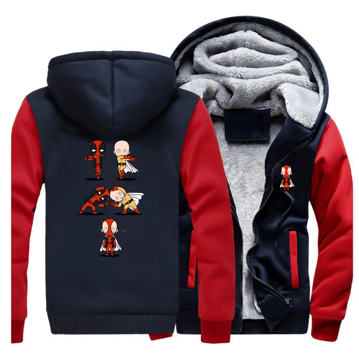 Delpool Wade Winston мужские куртки One Punch Man Saitama толстовки зимние толстые пальто на молнии Спортивная забавная верхняя одежда - Цвет: Red Dark Blue