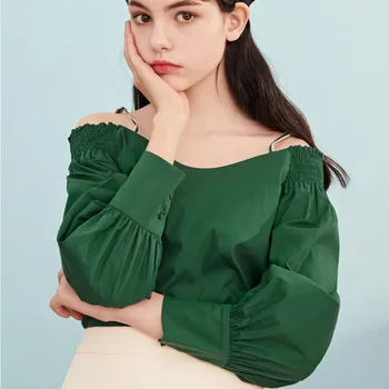 

XUXI Women 2020 New Summer Shirt V-neck Thin Off-the-shoulder Strapless Shirt Womens Tops And Blouses Chemise Femme FZ1095