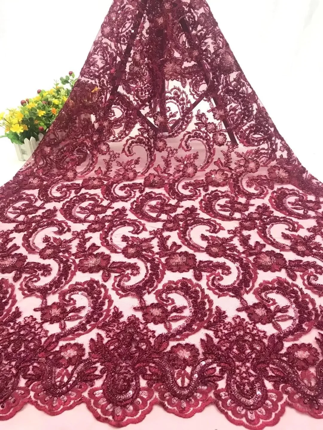 

Popular Sequined Lace Fabric French Mesh Lace Fabric High Quality Order Fabric Nigeria Wedding Mesh D4202