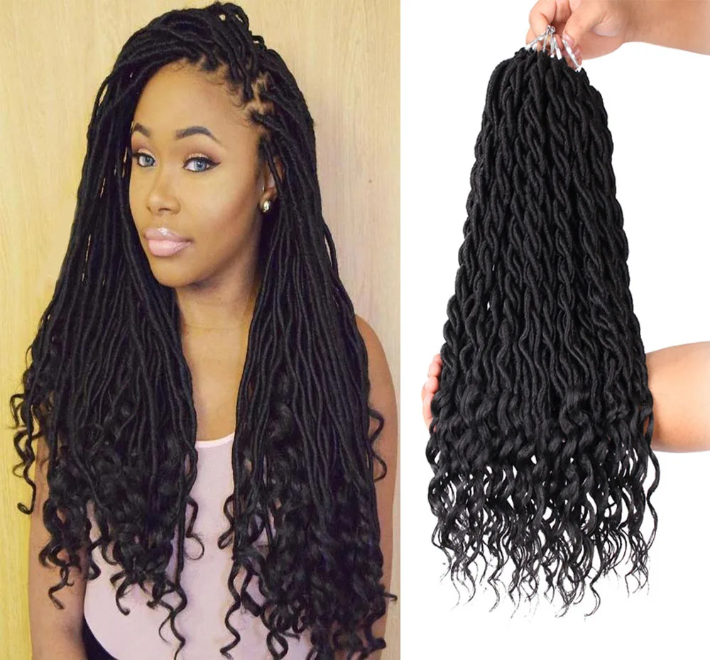 Вязанные косички Faux Locs Curly вязанные крючком волосы синтетический твист кудрявые