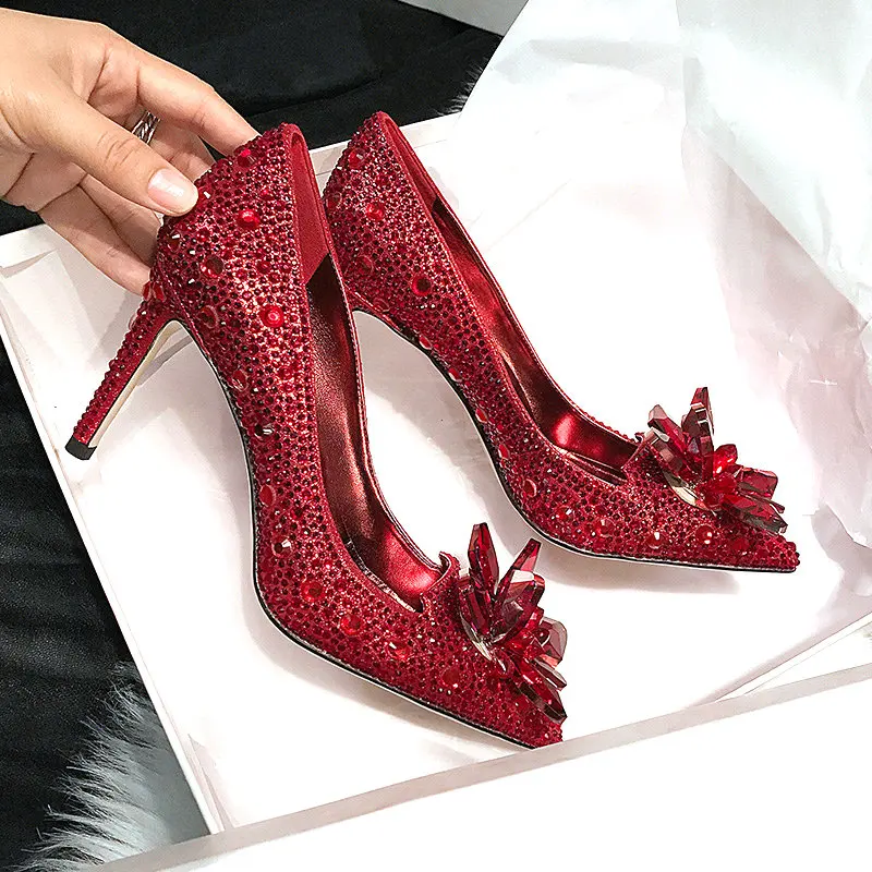 2022 Newest  Cinderella Shoes Rhinestone High Heels Women Pumps Pointed toe Woman Crystal Party Wedding Shoes 5cm/7cm/9cm 4