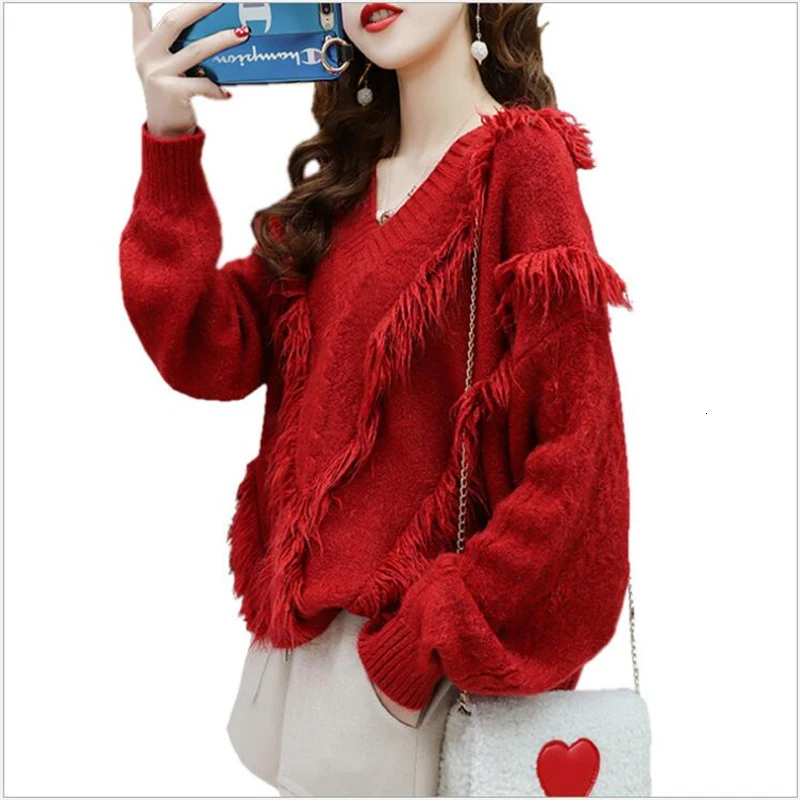 

2019 Women's Trunks and Pullovers Herfst Winter Losse Long Mouw Pull Femme Solid Trui Female Accidentally Used Trui 416