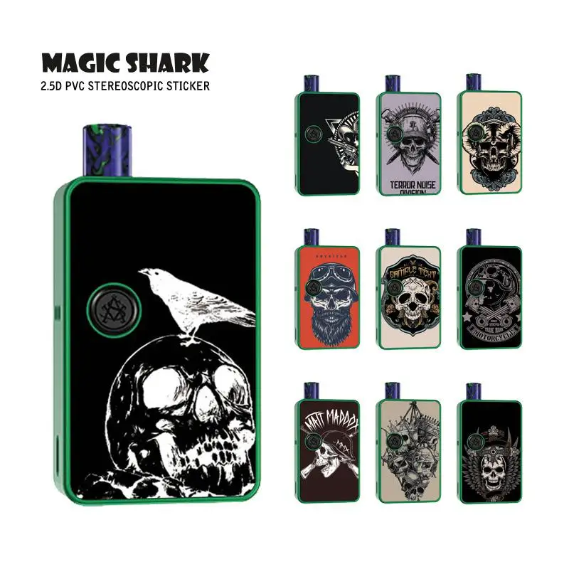 

Magic Shark 2.5D Stereo Motorcycle Evil Skull Punk PVC Sticker Case Skin Cover Film for Asvape MICRO ELF