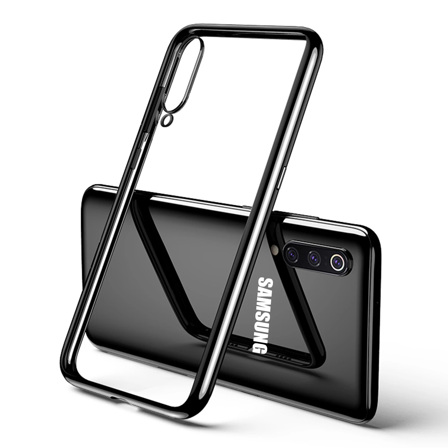 Черный 3D лазерный чехол для samsung Galaxy A20e A20 A10 A30 A40 A50 A70 M20 A7 A10S A20S A30S A50S A70s бампер чехол с металлическим эффектом из силикона - Цвет: Черный