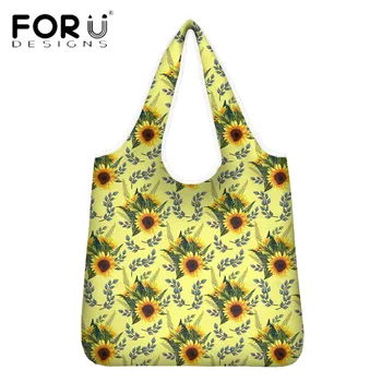 

FORUDESIGNS Fashion Shopping Bags For Women Daisy Flower Pattern Printing Eco Friendly Shopper Totes Bag Casual Storage Bags