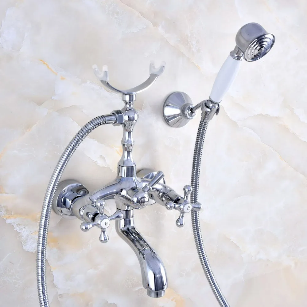 

Modern Chrome Brass Wall Mount Bathroom Bathtub Faucet Set WITH/ 1500MM Handheld Shower Spray Head Mixer Tap Dna759