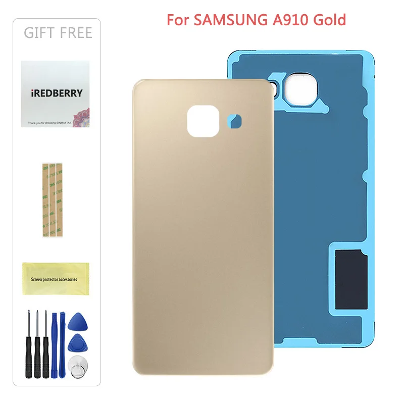 A910 Gold Крышка батареи для samsung A510 A5 A310 A710 A910 задняя дверь корпус стеклянная крышка с клейким корпусом чехол Замена - Цвет: A910 Gold