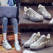 Женская обувь с блестящими стразами; женская повседневная обувь со стразами; роскошная дизайнерская обувь для женщин; кроссовки на танкетке