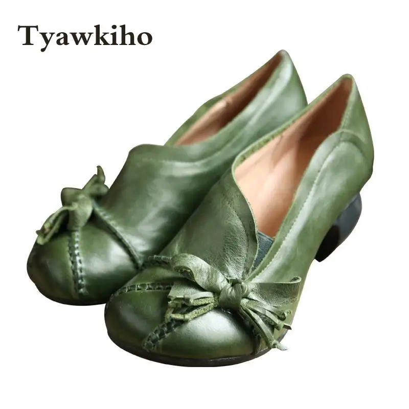 Tyawkiho/Скидка; женские зеленые туфли-лодочки; распродажа; женские туфли из овечьей кожи на каблуке 5 см; женские тапочки ручной работы; удобные тапочки с бантом