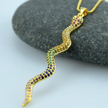 

2020 New Trendy Snake Design Pendant Necklaces Golden Chain Rainbow Cubic Zirconia Choker Necklace for Women Men Jewelry Gift