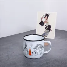 9 см 360 мл экспорт в Finland пасторальный комический стиль эмалированная чашка для кофе рот утолщаются большой живот молока чашка десерт чашка с ручкой