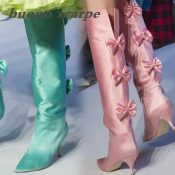 

Sweet pointed top with bow tie personality show high tube large size women's boots