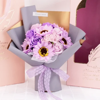 

DIY Soap Flower Gift Sunflower Rose Bouquet for Birthday Mothers Day Anniversary Wedding Festival S7