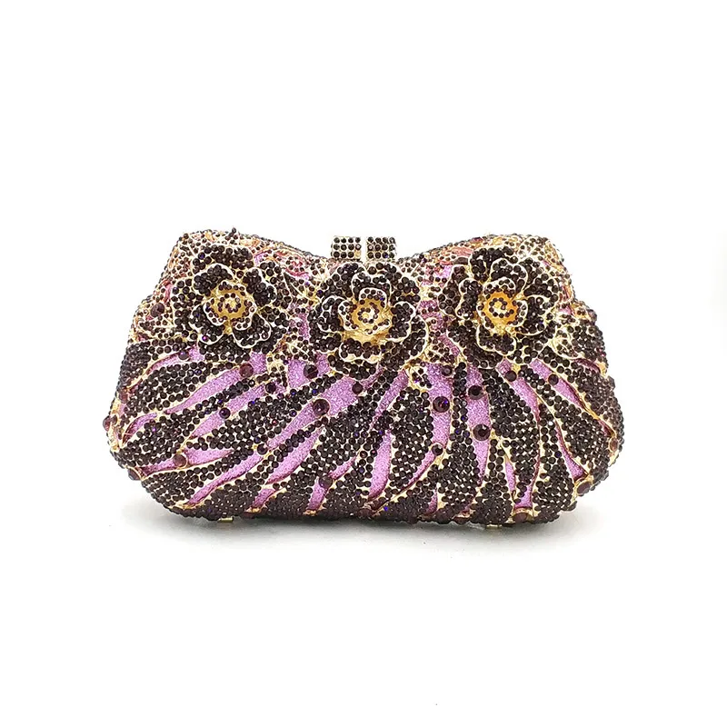 Color 13 Luxury Bridal party purse women evening party handbag fashion diamonds wedding crystal clutches rose flower crystal purses - Цвет: Color 13