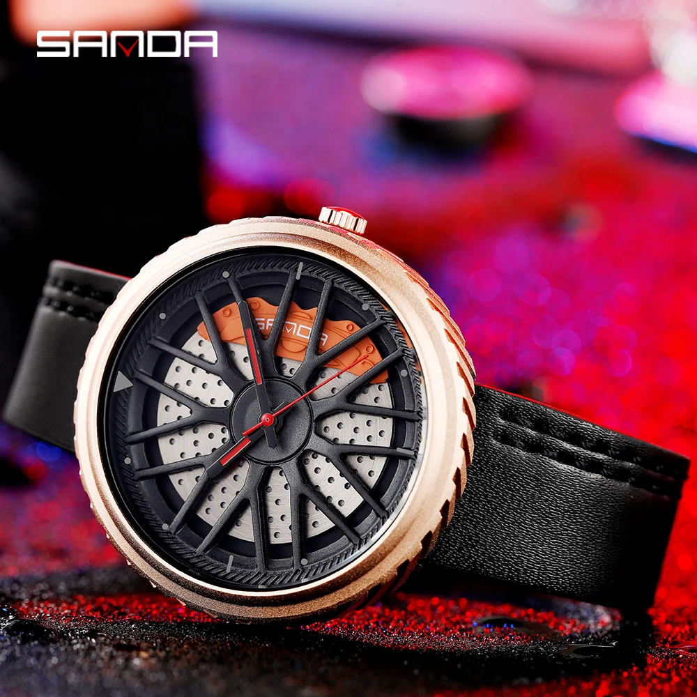 

SANDA Rotating Dial Premium Leather Strap Quartz Wristwatch 2020 New Men Watch Fashion Cool Sports Outdoors Match Gifts relogio