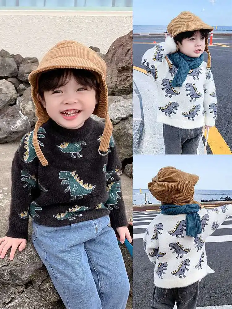 Осенне зимний бархатный теплый свитер для мальчиков и девочек с рисунком