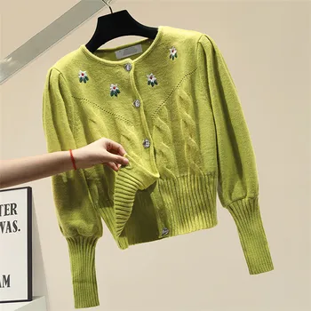 

Embroidered Flower Sweater 2020 Autumn New Women's Cardigan Jacket Cardigans Knitwear Short Jumper