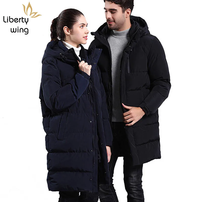 

Winter Unisex Thick Down Jackets Brand Warm Solid Black/Dark Blue Hooded Long Overcoat Couple Plus Size 4XL Casual Parka Hombre